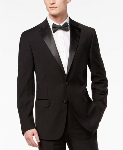 Calvin Klein Herren Slim Fit Smoking Anzug Sakko Blazer 36 S Schwarz Solid Stretch - Bild 3 von 4