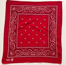 VTG Paris All Cotton RN13960 Paisley Red Bandana Handkerchief Made in USA
