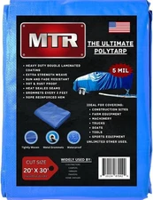 MTR 5 Mil Ultimate Poly Tarp 20ft X 30ft Blue Tarp Heavy Duty Tarp Water Proof