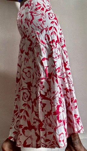 PER UNA RED MULTICOLOURED MIDRISE LINEN BLEND FIT &FLARE MAXI LONG SKIRT SIZE:12 - Picture 3 of 10