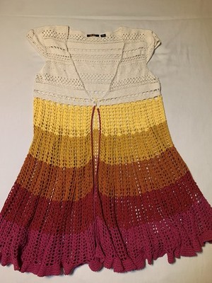 POPulation Size XL Crochet Knit Top Beach Cover Up Colorful Y2K Sweater