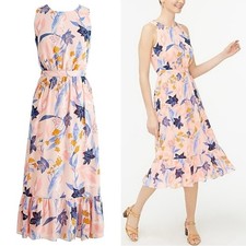 J.Crew Crinkle Tiered Midi Dress Size 8 Light Pink Floral Spring Summer Preppy