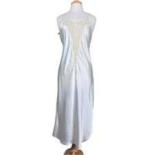 Vintage Lingerie Ivory Slip Dress Gown Size Medium Beaded Lace Satin Long