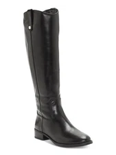 INC Womens Black Round Toe Stacked Heel Zip-Up Leather Boots 6.5