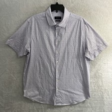 Bugatchi Mens Button Shirt Purple Geometric XL Nylon Blend Short Sleeve Collar