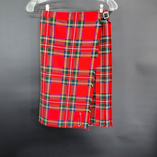 Vintage 70s Skirt Girls 12 Red Tartan Plaid Pleated Kilt Wrap School Buckle Punk