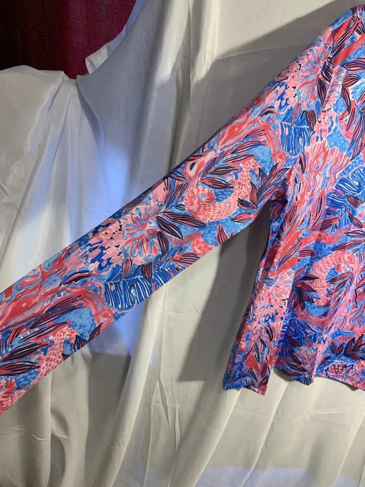 Jersey Performance Wear Cuarto Cremallera Manga Larga XL Golf Tenis Rosa/Azul Foto 3 de 4