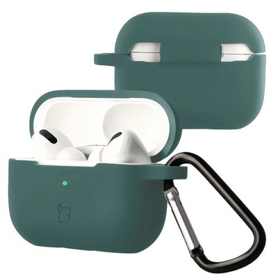 Silikonhülle mit Karabiner für AirPods Pro 2 Bizon Case Cover Schutz Dunkelgrün