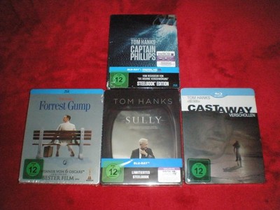 4x Deutsche Steelbook-Tom Hanks-Forrest Gump-Sully-Castaway-Phillips-Blu-ray-NEU