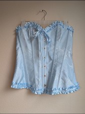 New Beautiful Baby Blue Satin Floral Corset Top Wonens Size M