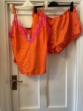 New ANNE SUMMERS Orange  Pink Lace Cerise Camisole Set, L - UK 16/18