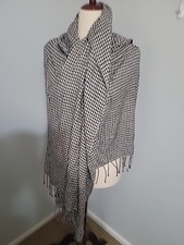 Houndstooth Black And White Pattern Scarf Classic Soft Large Fringe Wide Long
