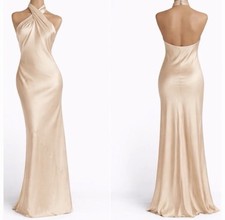 Show Me Your Mumu Jasmine Halter Maxi Dress Womens medium Champagne Luxe Satin