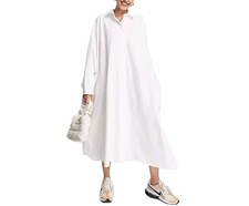 ASOS EDITION Size 8 Oversized Long Sleeve Off White Midi Shirtdress Msrp $140