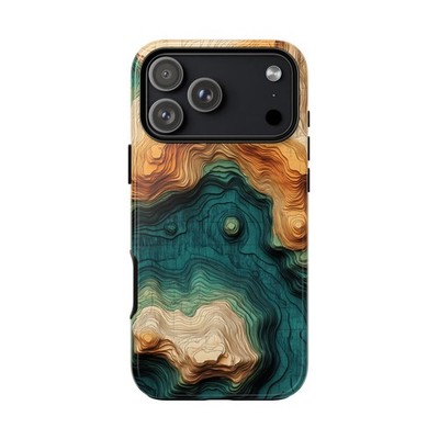 Phone Ink - Case for iPhone / Galaxy / Pixel - Teal Terrain Woodgrain Topography