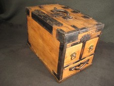 ANTIQUE JAPANESE MEIJI ERA 1880 SUGI WOOD SUZURIBAKO CALLIGRAPHY TANSU CHEST