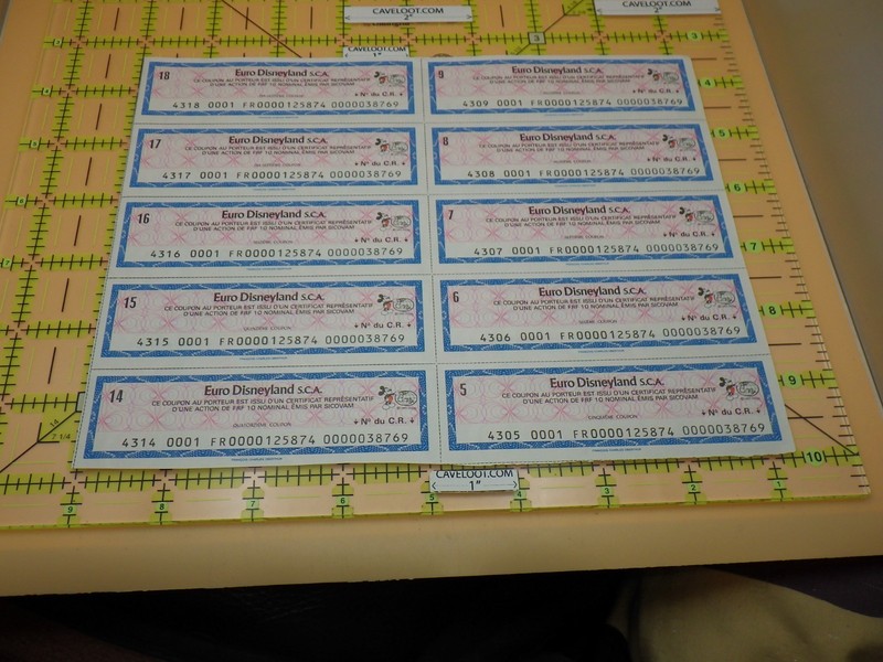 Euro Disneyland Stock Certificate Coupons Block of 10 Vintage Mickey Mouse Art