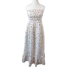 Jessica Simpson Strapless M/L Floral Maxi Dress Cottagecore Boho White Pink