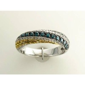 Le Vian 14K White Gold Band Ring for Women 0.94 cts Green Yellow Diamonds Size 7