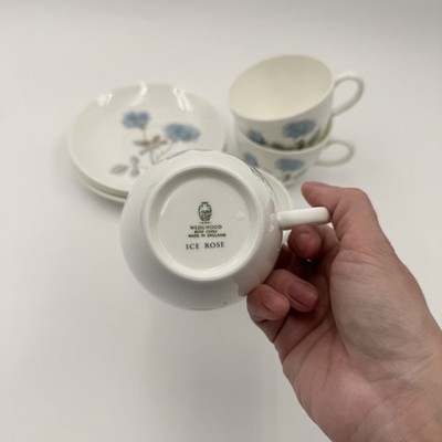 Wedgwood Ice Rose Tea Cup Saucer Set of 4 Bone China Blue Floral