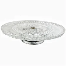 Vintage Pedestal Cut Glass Cake Stand Plate F.B. Rogers Silver Plated Italy 11"
