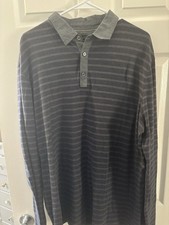 Men  s Black And Grey Striped Long Sleeve Banana Republic Shirt Size XXL