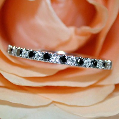 1.20Ct Round Cut Simulated Black Diamond Wedding Band Ring 14K White Gold Plated