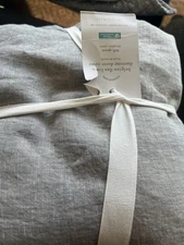 Pottery Barn Belgian Flax Linen Contrast Flange Duve full queen Flagstone white