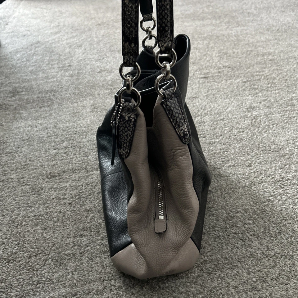 Coach Phoebe Leather Black & Tan Shoulder Bag With Exotic Trim - Image 4 of 4