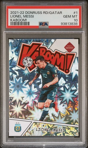 2021 PANINI DONRUSS ROAD TO QATAR KABOOM! #1 LIONEL MESSI PSA 10