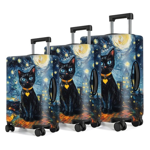 Copribagaglio Gatto Nero, Gatto Artistico e Notte Stellata Design Elastico Valigie... - Foto 8 di 8