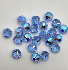 6pc Swarovski Crystal Lt Sapphire AB Tablet 5101 Beads; 2 Sizes: 9mm, 10mm