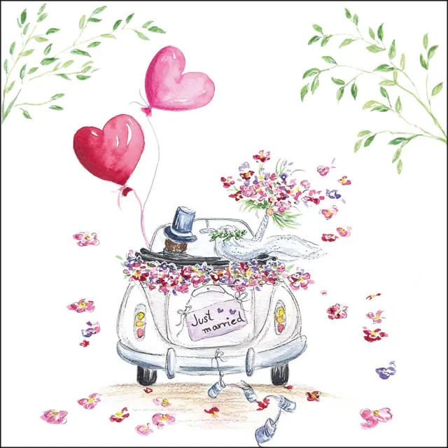 4 x Paper Napkins/33cm/3Ply/Decoupage/Love/Romance/Wedding Day/Car/Just Married