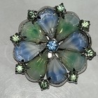 Kramer Of New York Blue & Green Givre Glass & Rhinestone Brooch & Clip Earrings  — photo 10