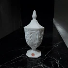 Vintage L.E. Smith #1848 Milk Glass Footed Candy Dish w/ Lid Fruit Panels 9"