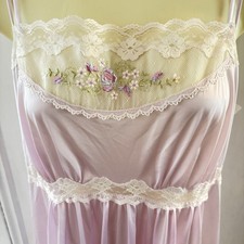 Vintage Lorraine Nightgown M Womens Lace Trim Spaghetti Strap Nylon USA Fits S/M