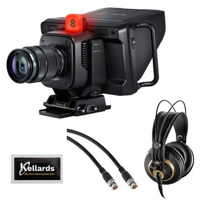 Blackmagic Studio Camera 4K Plus G2 w/ Studio Headphones, Cable & Wipes Bundle