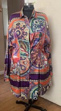 Fashion Nova 1XL Satin Floral Dress Tunic Orange Purple Green Button Up Ls