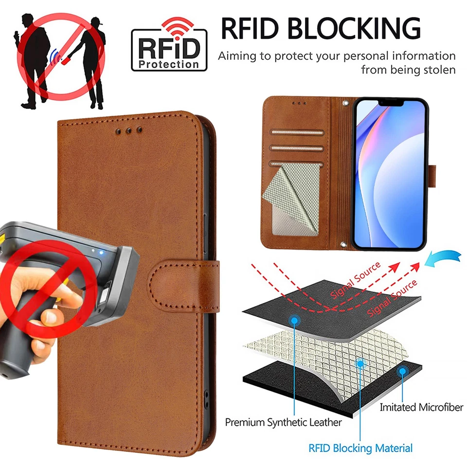 For Samsung Galaxy S25 Ultra S24 S23 S22 S21 S10 Leather Cover W/ RFID Blocking - Image 3 of 4