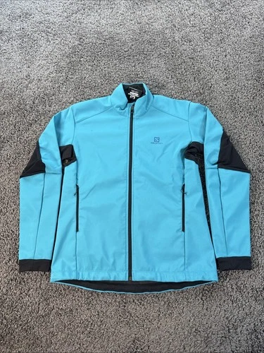 Salomon Agile Windbreaker Mens L Blue Zip Pockets Packable Vacation Wind Jacket - product listing photo