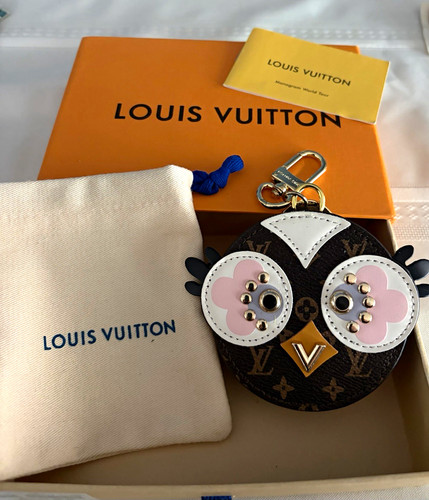 Louis Vuitton Monogram Owl Charm Key Chain Bag Charm Leather Metal Brown