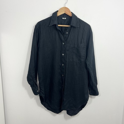 Arket schwarzes langes Leinenhemd Gr. 36 UK 8 Oversized Relaxed Fit Tauchsaum