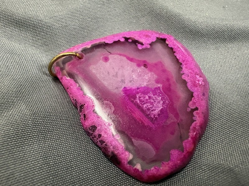 Slice Of Agate Pendant, Pink, Dyed, Druzy, 45mm, Great Color