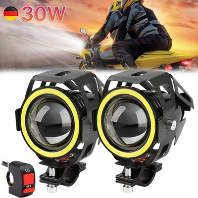2PCS Motorrad Frontscheinwerfer, Scheinwerfer DRL Mit Angel Eyes Licht, 12V 80V
