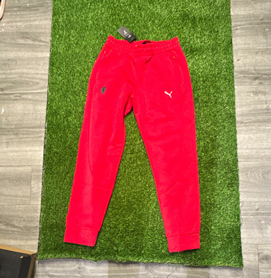 PUMA Men s Puma Ferrari Red Jogger Pants M Cotton Fleece Tapered Drawstring