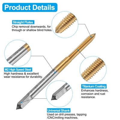 Uxcell 1/8-40 UN Straight Flute Tap & 2.5mm Drill Bit Set – Titanium Coated HSS, For Metal & Plastic Threading