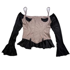 Akira Corset Top Women's Large Long Flare Sleeve Suede-Like Soft Ruffles NEW