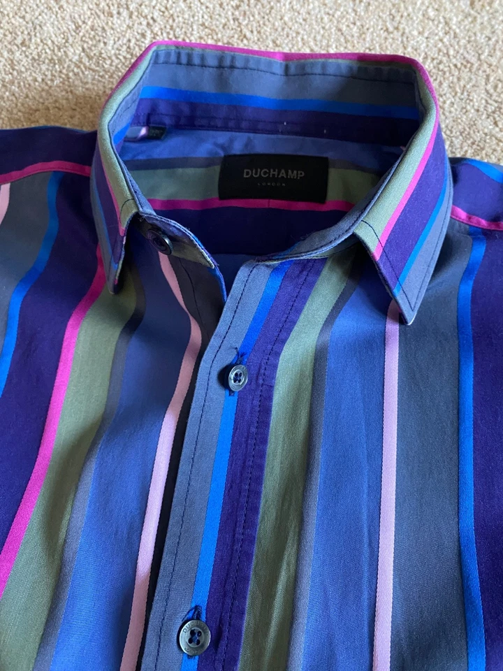 DUCHAMP BOLD FUNKY MULTI STRIPE BUTTON CUFF SHIRT 15.5  15 1/2 - Image 3 of 4