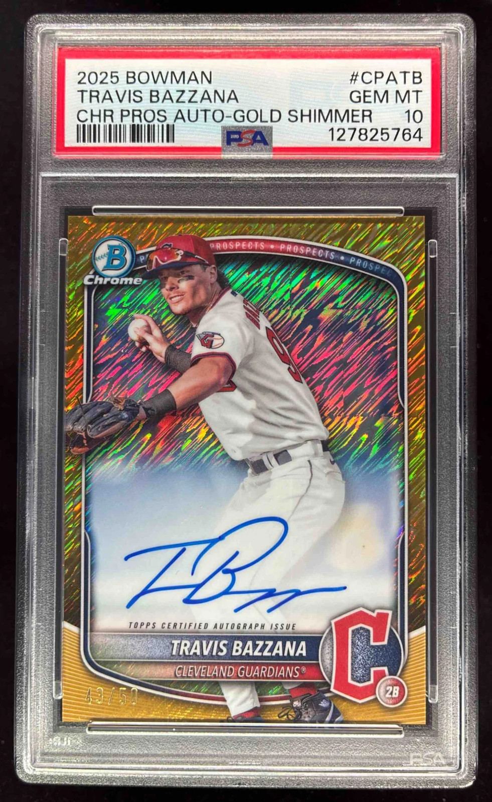 2025 Bowman Chrome Gold Shimmer Refractor #CPA-TB Travis Bazzana Auto /50 PSA 10