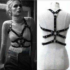 Black leather harness top with silver hardware goth punk studs leather altf